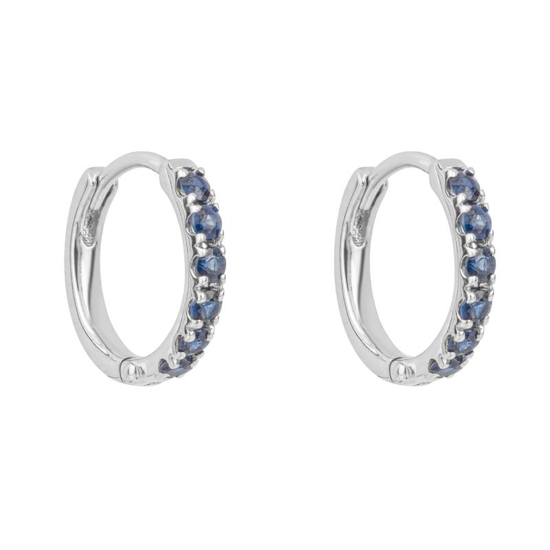 Blue Sapphire 9ct White Gold Huggie Hoop Earrings