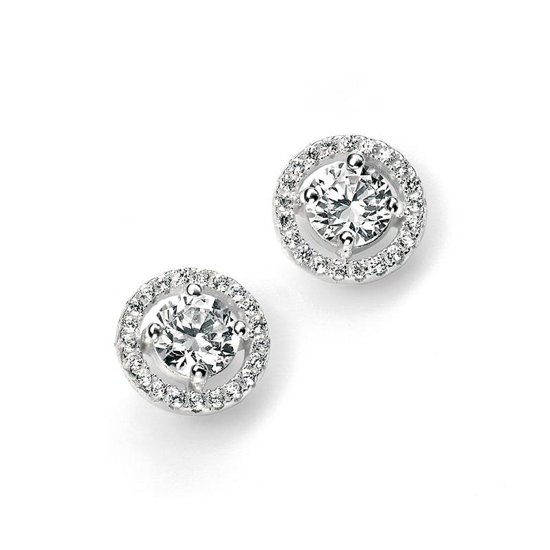 Halo Silver and Cubic Zirconia Stud Earrings