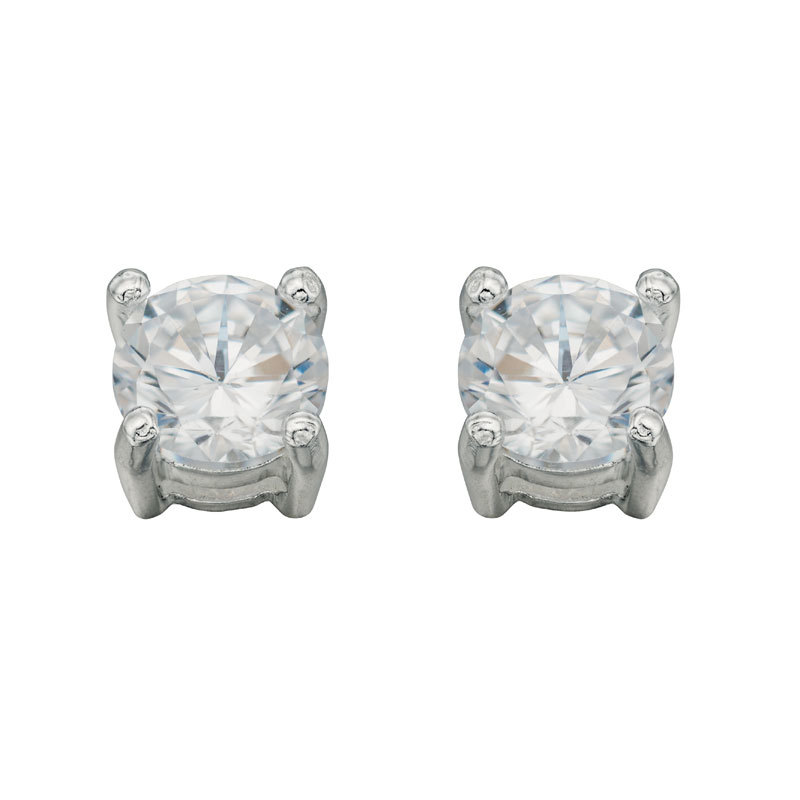Round Cubic Zirconia & Silver Stud Earrings