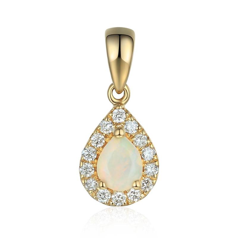 Pear Shaped Opal & Diamond Cluster Pendant