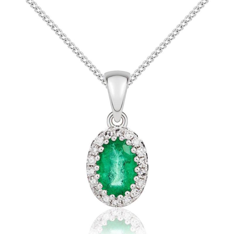 Oval Emerald & Diamond Cluster 9ct Pendant