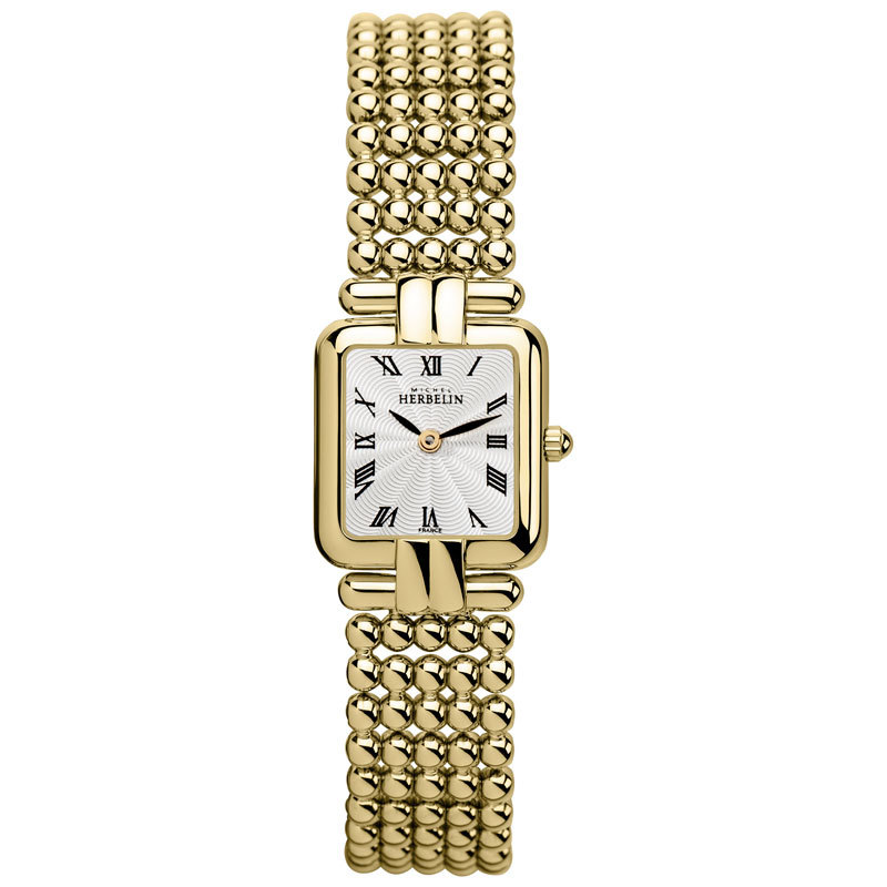Ladies Gold Plated Square Perle Bracelet Watch