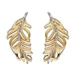 9ct Yellow and White Gold Feather Stud Earrings