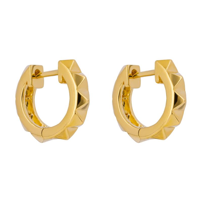 Pyramid Textured Gold Plated Hoop Earrings