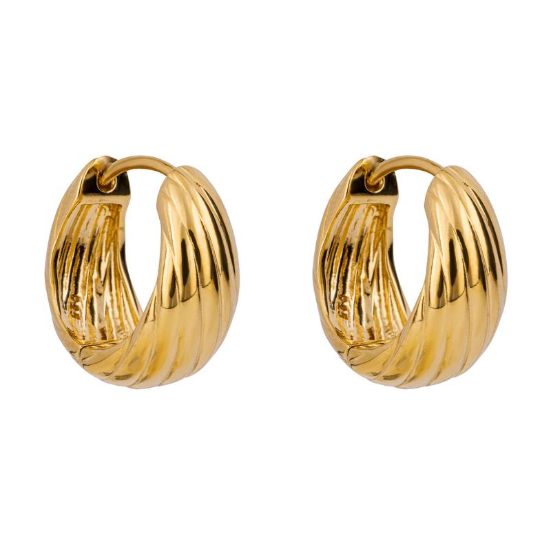 Plain Chunky Rope Hoop Gold Plated Silver Earrings