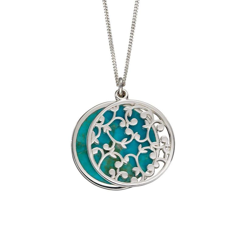 Two Piece Ornate Silver Pendant With Turquoise
