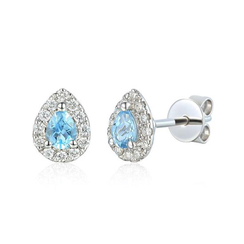 Pear Shape Aquamarine & Diamond Stud Earrings