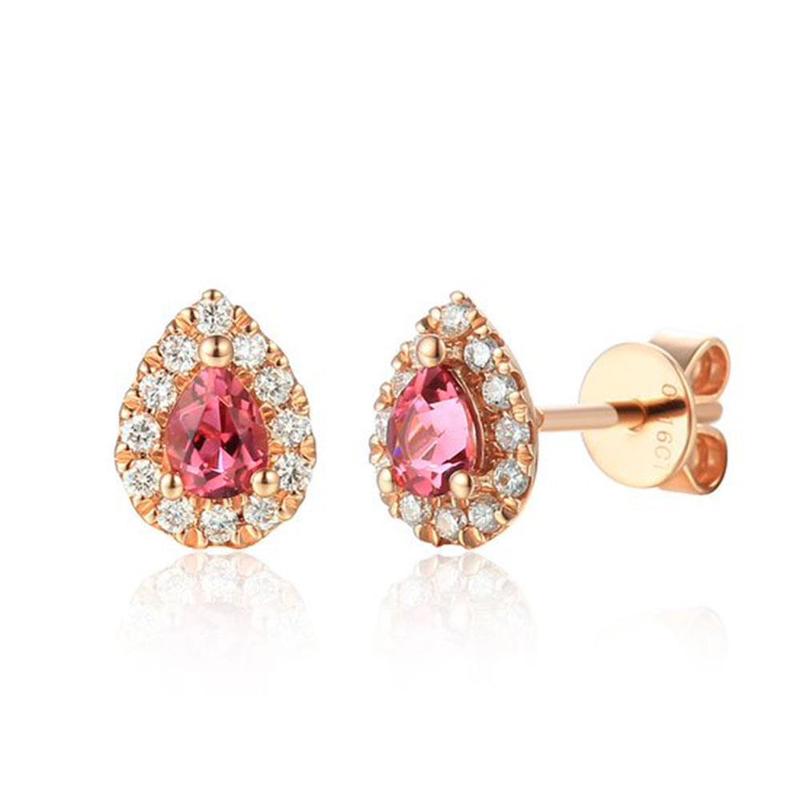 Pear Shape Pink Tourmaline & Diamond Stud Earrings