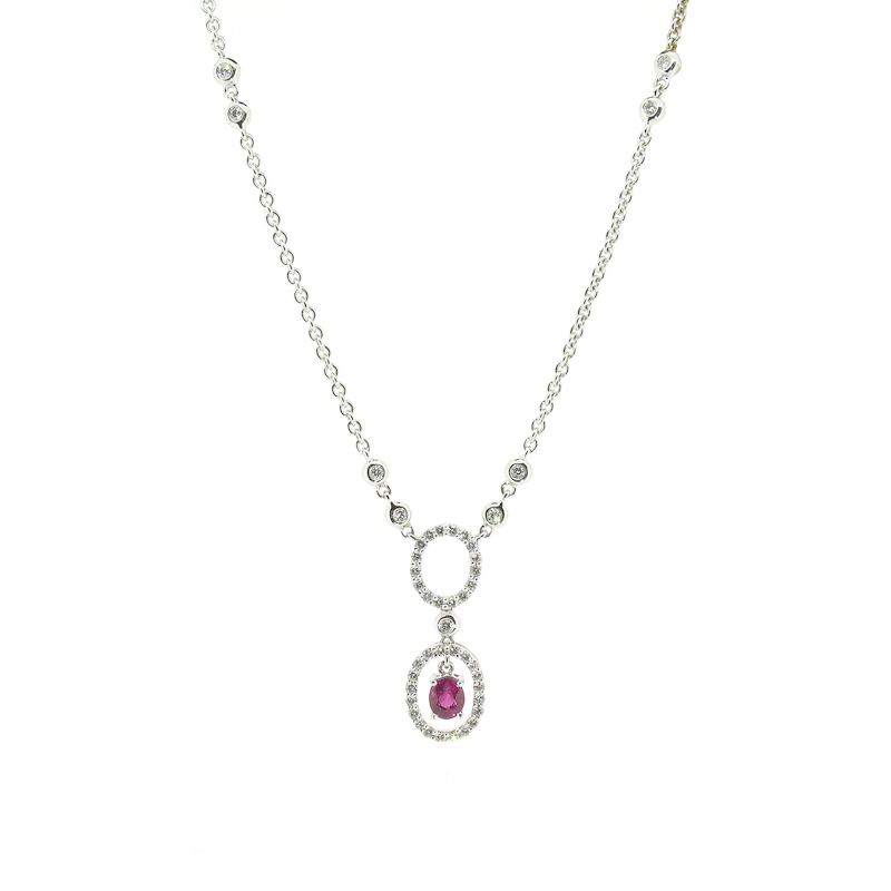 Ruby & Diamond Oval Drop Necklace