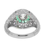 Emerald & Diamond Round Cluster Platinum Ring