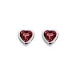 Garnet Heart Silver Stud Earrings