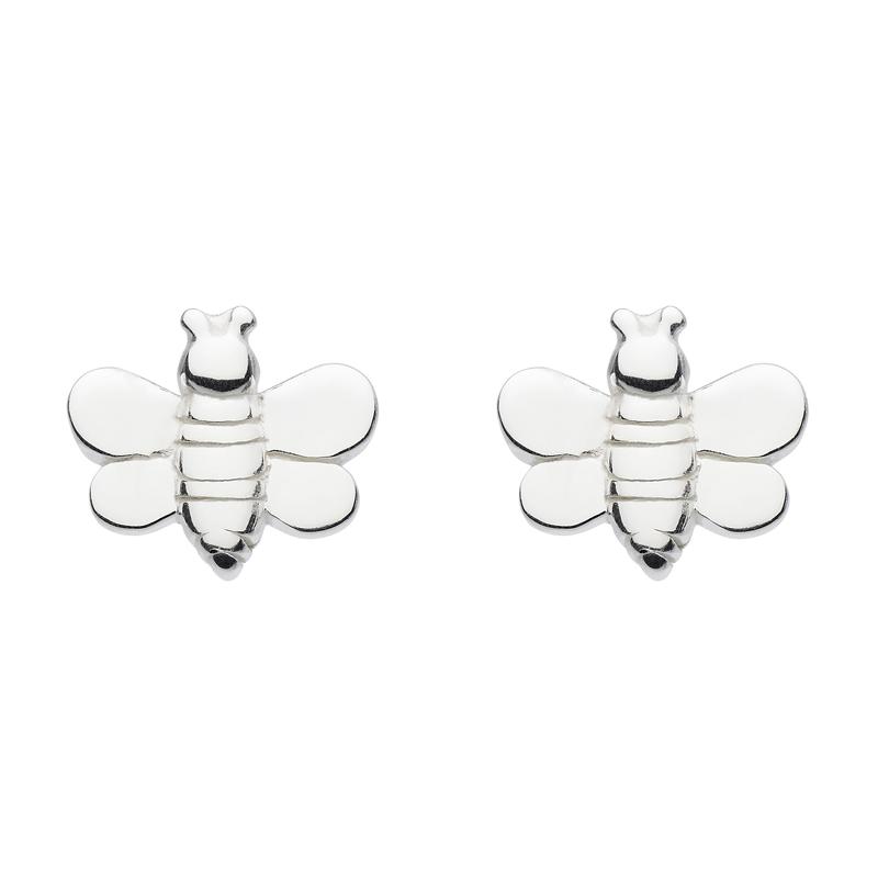 Silver Buzzing Bee Stud Earrings