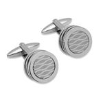 Circle Stainless Steel Cufflinks with Wave Design