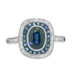 Sapphire & Diamond Rectangular Platinum Ring