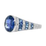 CERT Oval Sapphire & Diamond Cluster Platinum Ring