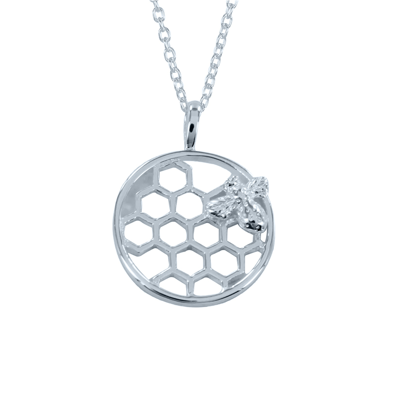 Bee & Honeycomb Sterling Silver Necklace