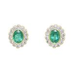18ct Emerald & Diamond Oval Cluster Earrings