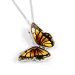 Monarch Butterfly Amber & Silver Necklace