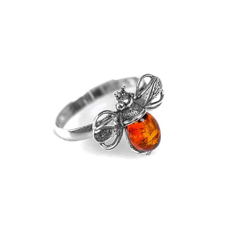 Cognac Amber Bumble Bee Silver Ring