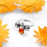 Cognac Amber Bumble Bee Silver Ring