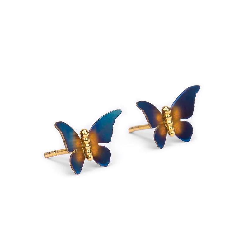 Butterfly Titanium, Silver & Gold Plate Earrings