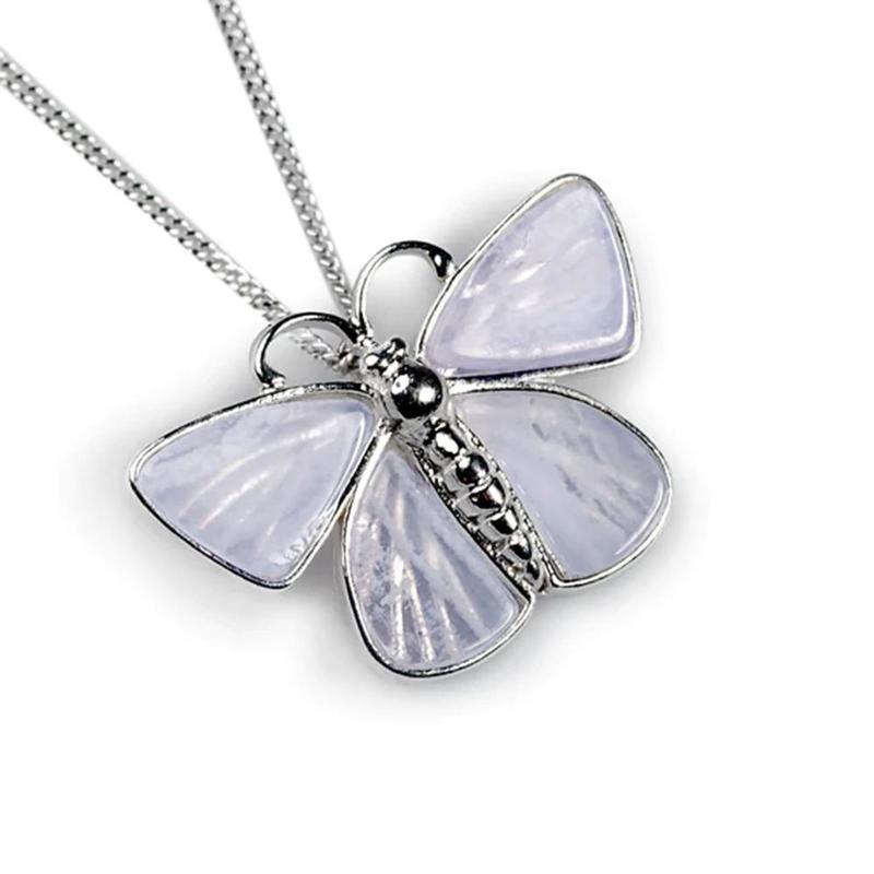 Blue Butterfly Lace Agate & Silver Pendant & Chain