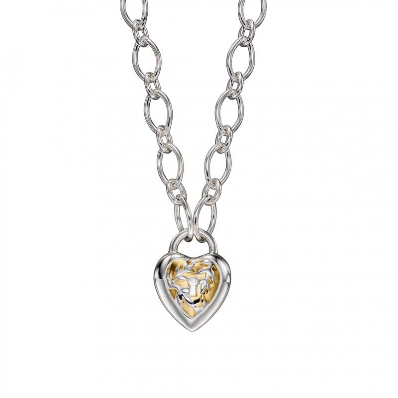 Heart Flower and Lock Charm Necklace
