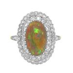 Opal & Diamond Double Row Halo Cluster Ring