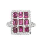 Ruby & Diamond Art Deco Style Tablet Ring