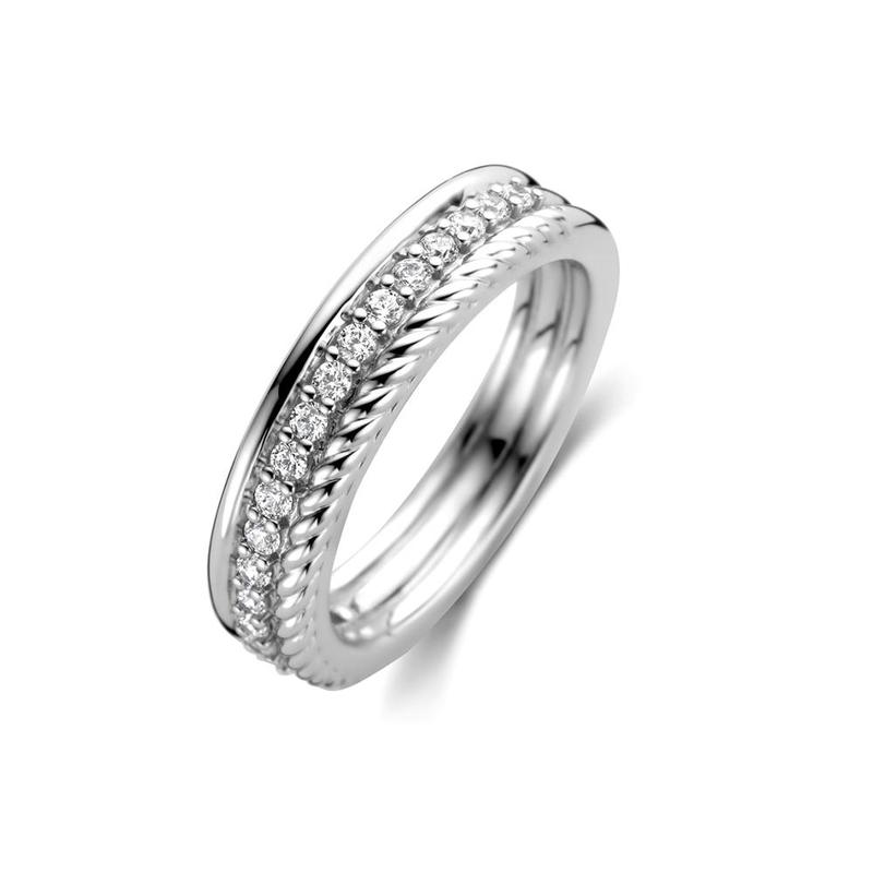 Triple Band Stacked Silver & Cubic Zirconia Ring