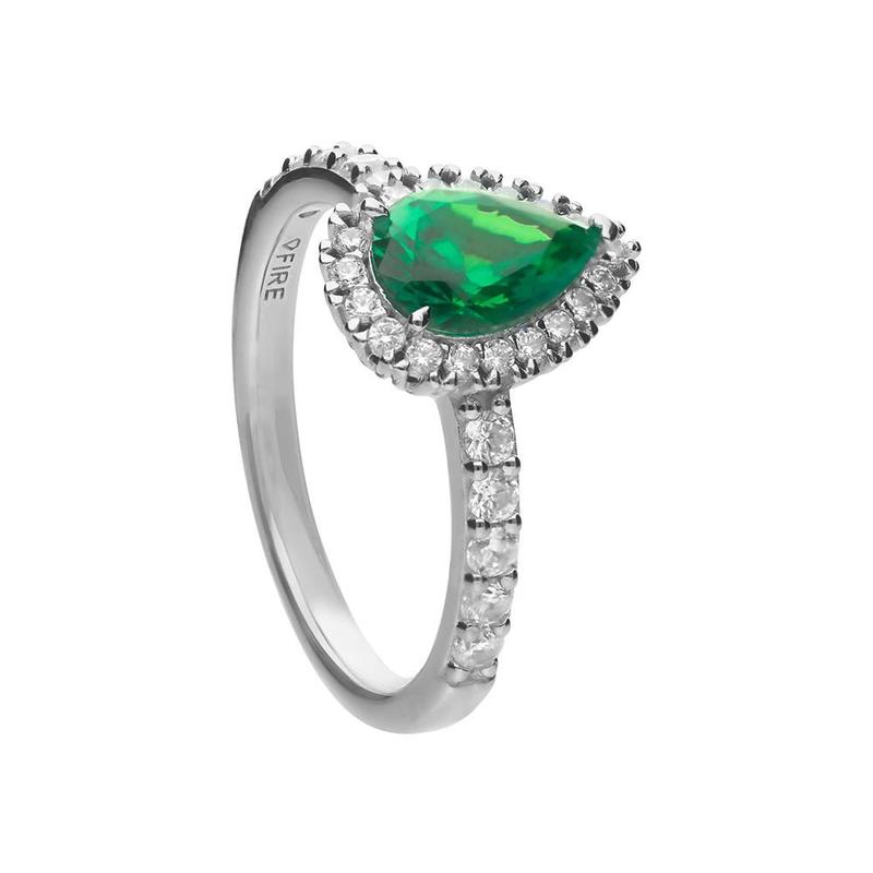 Green Zirconia Teardrop With Pavé Surround Ring