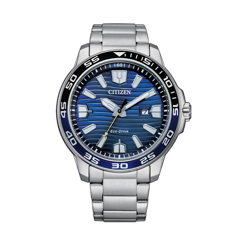 Gents Sport Eco-Drive Blue Watch On Steel Bracelet