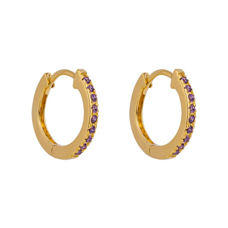 Purple Cubic Zirconia Thin Gold Plated Hoops