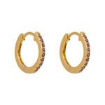 Purple Cubic Zirconia Thin Gold Plated Hoops