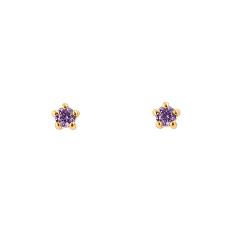 Purple Cubic Zirconia Gold Plated Stud Earrings