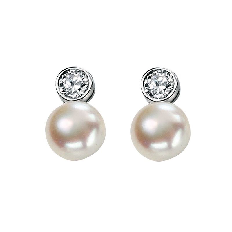 Freshwater Pearl & Cubic Zirconia Silver Earrings