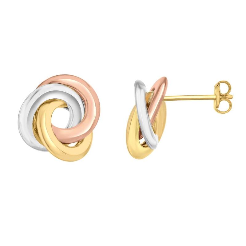 Three Colour Knot 9ct Gold Stud Earrings