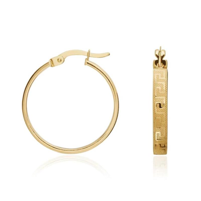 9ct Yellow Gold Greek Key Design Hoop Earrings