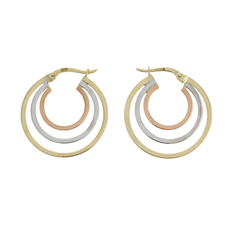 9ct Yellow Rose & White Gold Triple Hoop Earrings