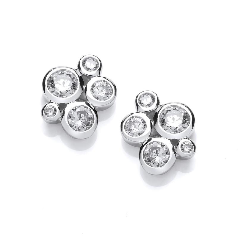Silver & Cubic Zirconia Bubble Cluster Earrings