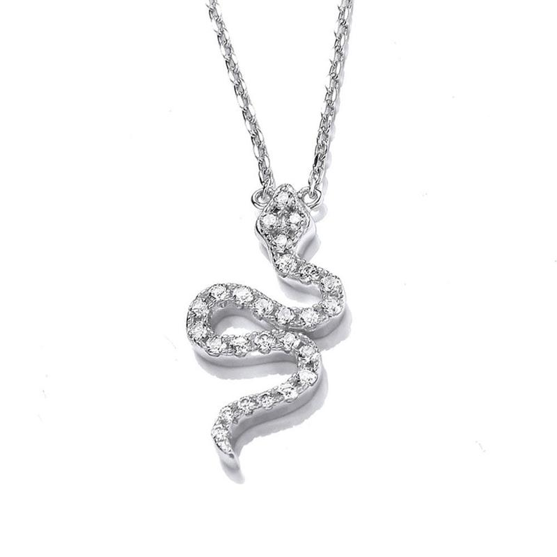 Cubic Zirconia & Silver Snake Necklace