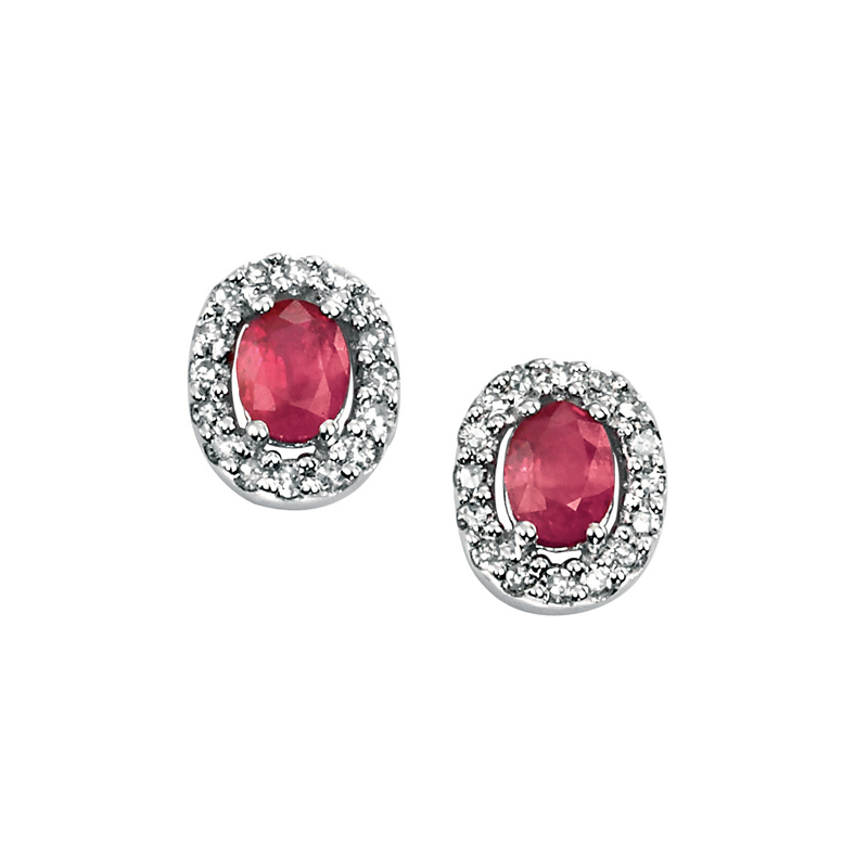 Ruby & Diamond Oval Cluster Stud Earrings