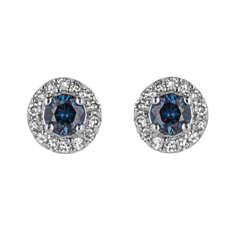 Round Sapphire & Diamond Stud Earrings