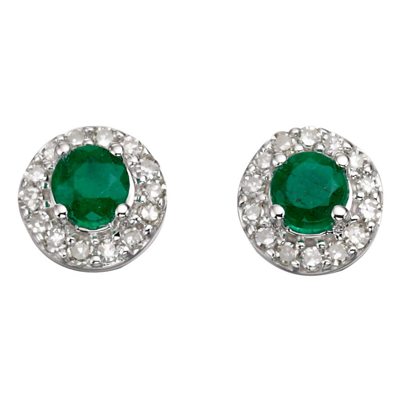 Round Emerald & Diamond Stud Earrings White Gold