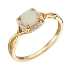 Opal & Diamond Square Design 9ct Gold Ring