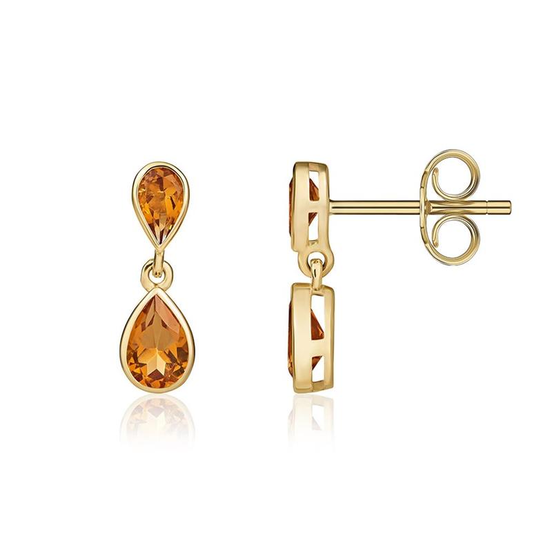 Citrine Double Drop Earrings 9ct Yellow Gold
