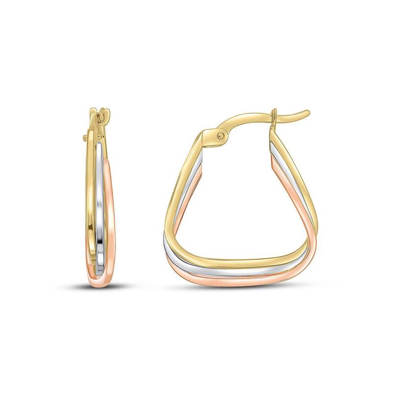 Three Colour Triangle Hoop Earrings 9ct Gold