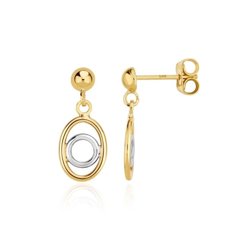 9ct Two Tone White & Yellow Gold Oval Earrings