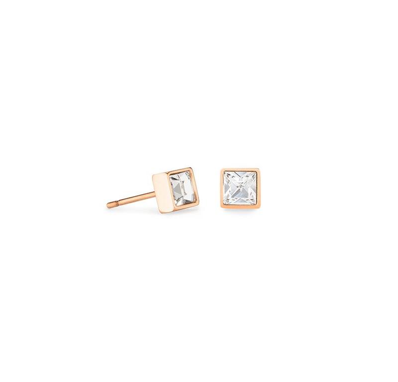 Brilliant Square Stud Earrings Crystal Rose Gold
