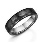 6mm Silver & Zirconium Black Hammered Wedding Ring